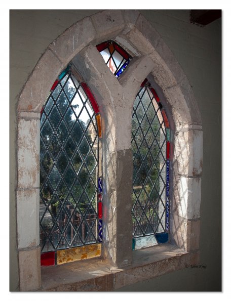 Stained glass window at Montsalvat Artists' Community
