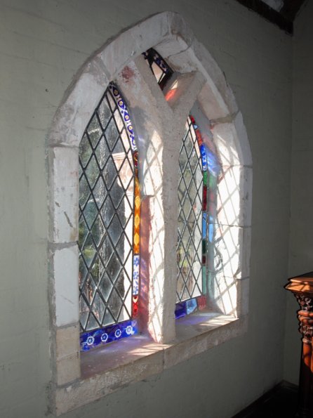 Stained glass window at Montsalvat Artists' Community