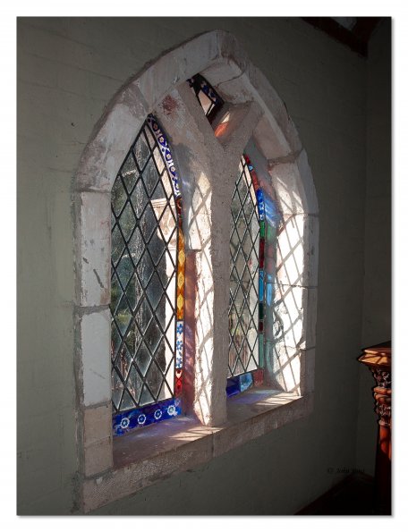 Stained glass window at Montsalvat Artists' Community